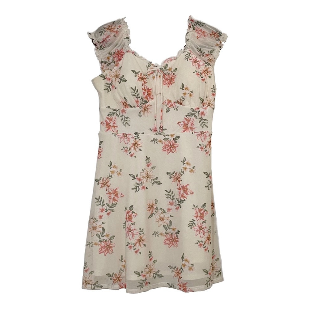 No Boundaries Junior Size Sleeveless White Floral Mesh Dress Size XL (J 15-17)